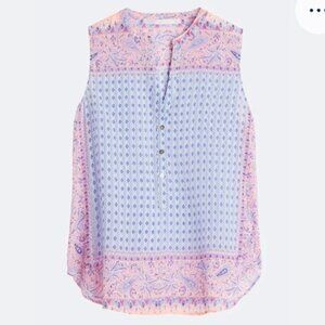 Fun 2 Fun Split Neck Paisley Print Sleeveless Button-Down Blouse